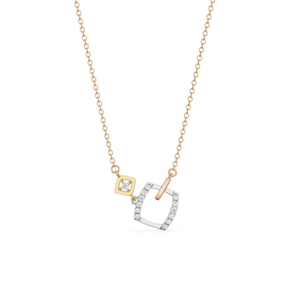 Geometric Sqaure Diamond Necklace Front View