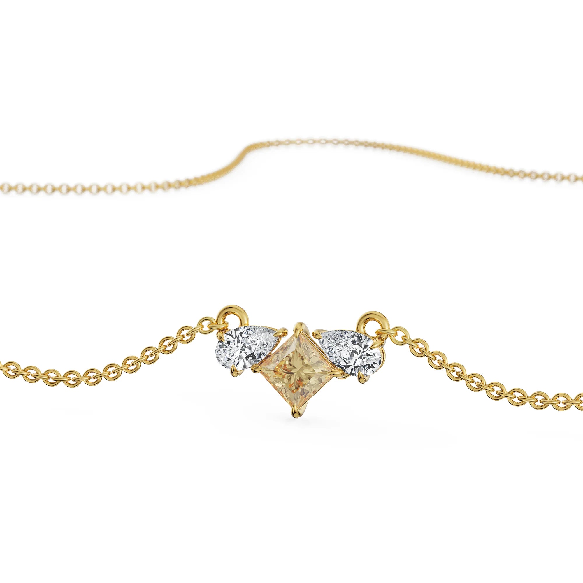 Pear Square Diamond Necklace Front View in 9KT