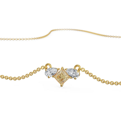 Pear Square Diamond Necklace Front View in 9KT