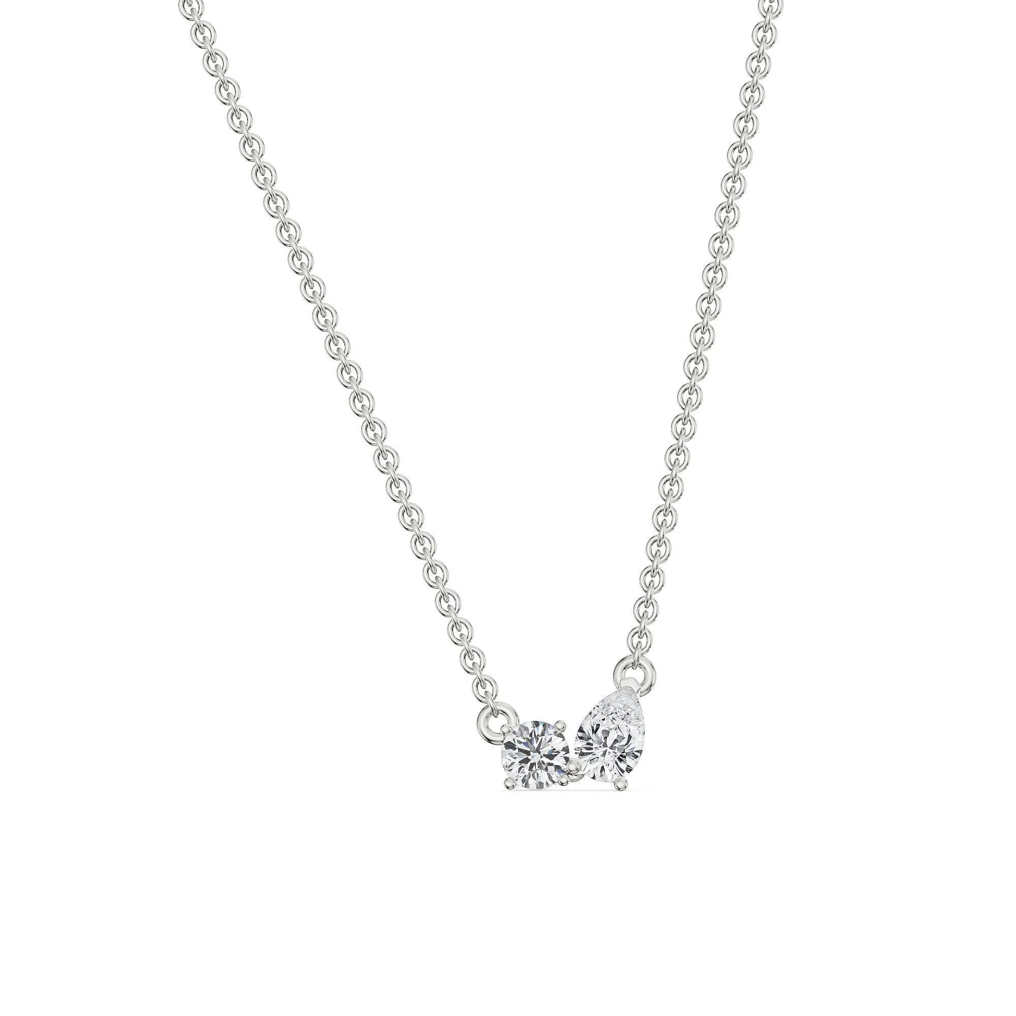 Duo Diamond Solitaire Necklace Right View in 9KT