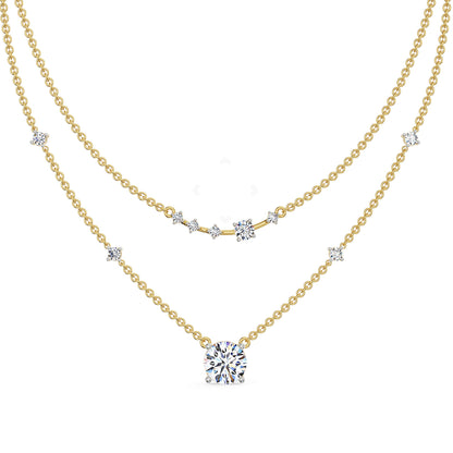 Two Layered Lab Grown Diamond Solitaire Necklace - perspective view in 9KT
