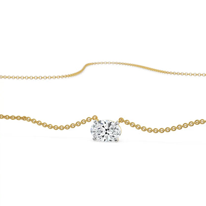 1 CT Oval Lab Grown Diamond Necklace - Front view in 9KT