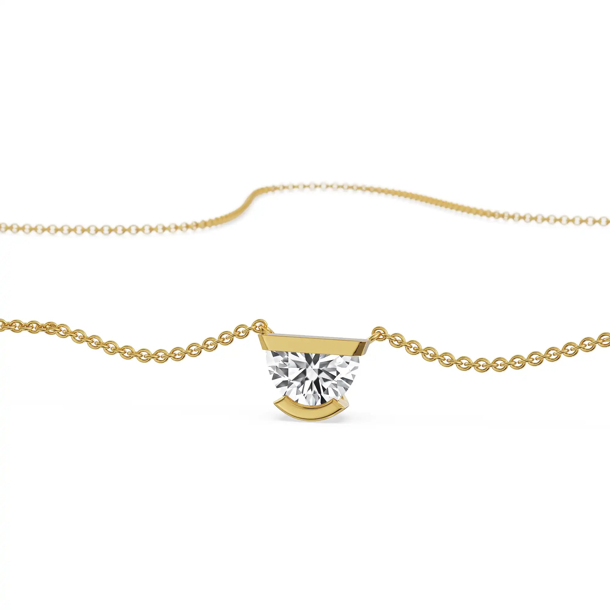 Half Moon Lab Grown Diamond Necklace - Front View in 9KT