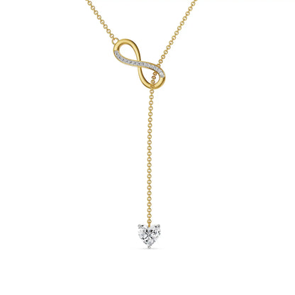 Infinity Heart Lab Grown Diamond Lariat Necklace - perspective view