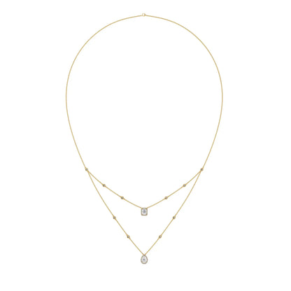 Layered Halo Solitaire Lab Grown Diamond Necklace - front view in 9KT