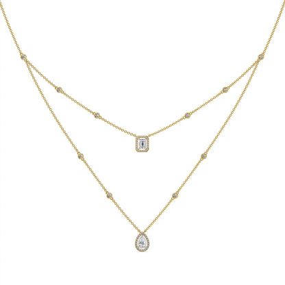 Layered Halo Solitaire Lab Grown Diamond Necklace - top view
