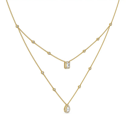 Layered Halo Solitaire Lab Grown Diamond Necklace - side view
