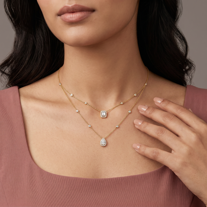 Layered Halo Solitaire Lab Grown Diamond Necklace - Emori