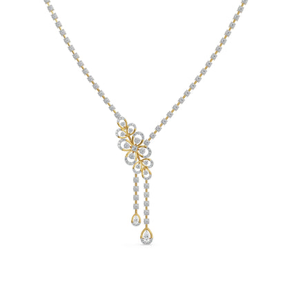 Floral Cascade Lab Grown Diamond Necklace - front view in 9KT