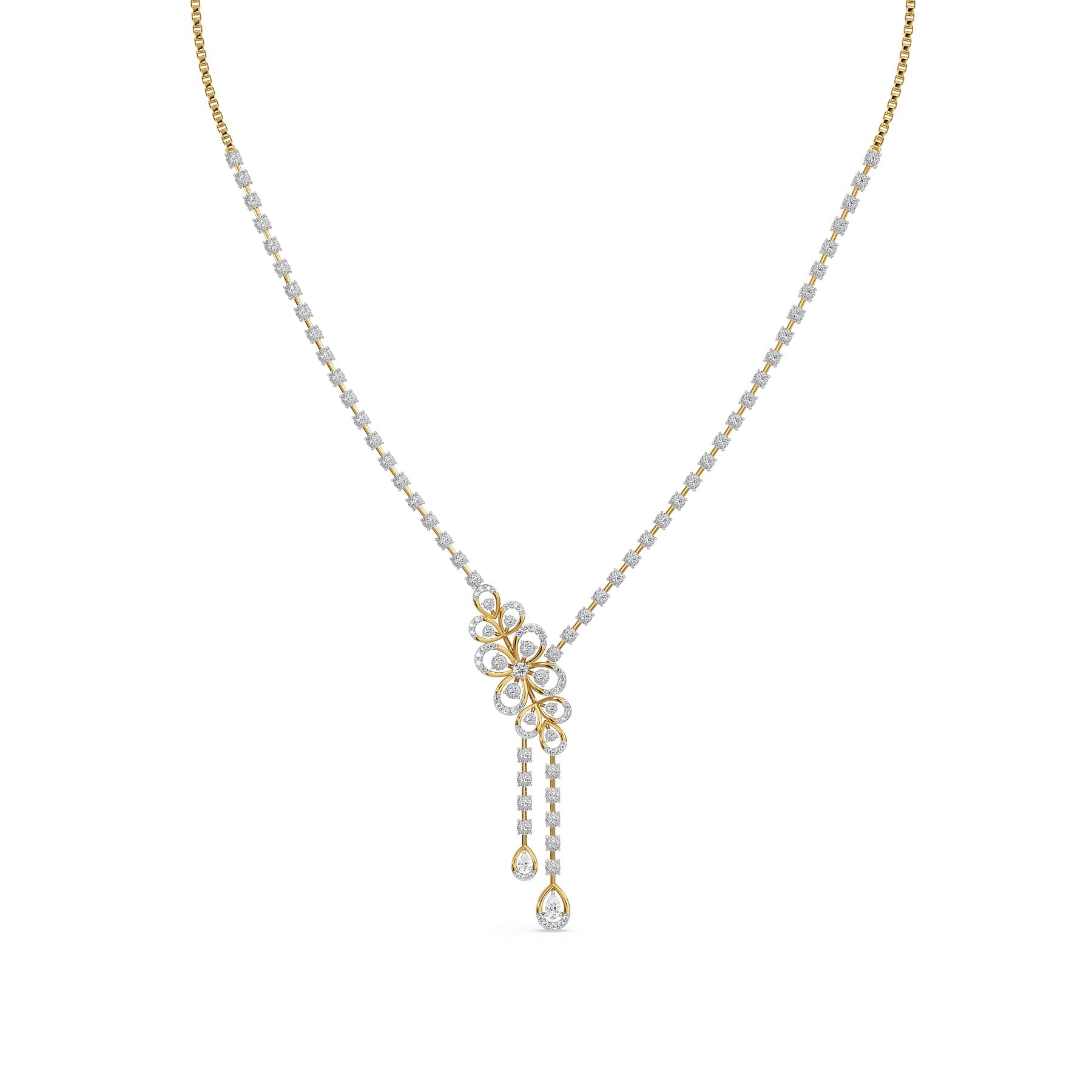 Floral Cascade Lab Grown Diamond Necklace - perspective view