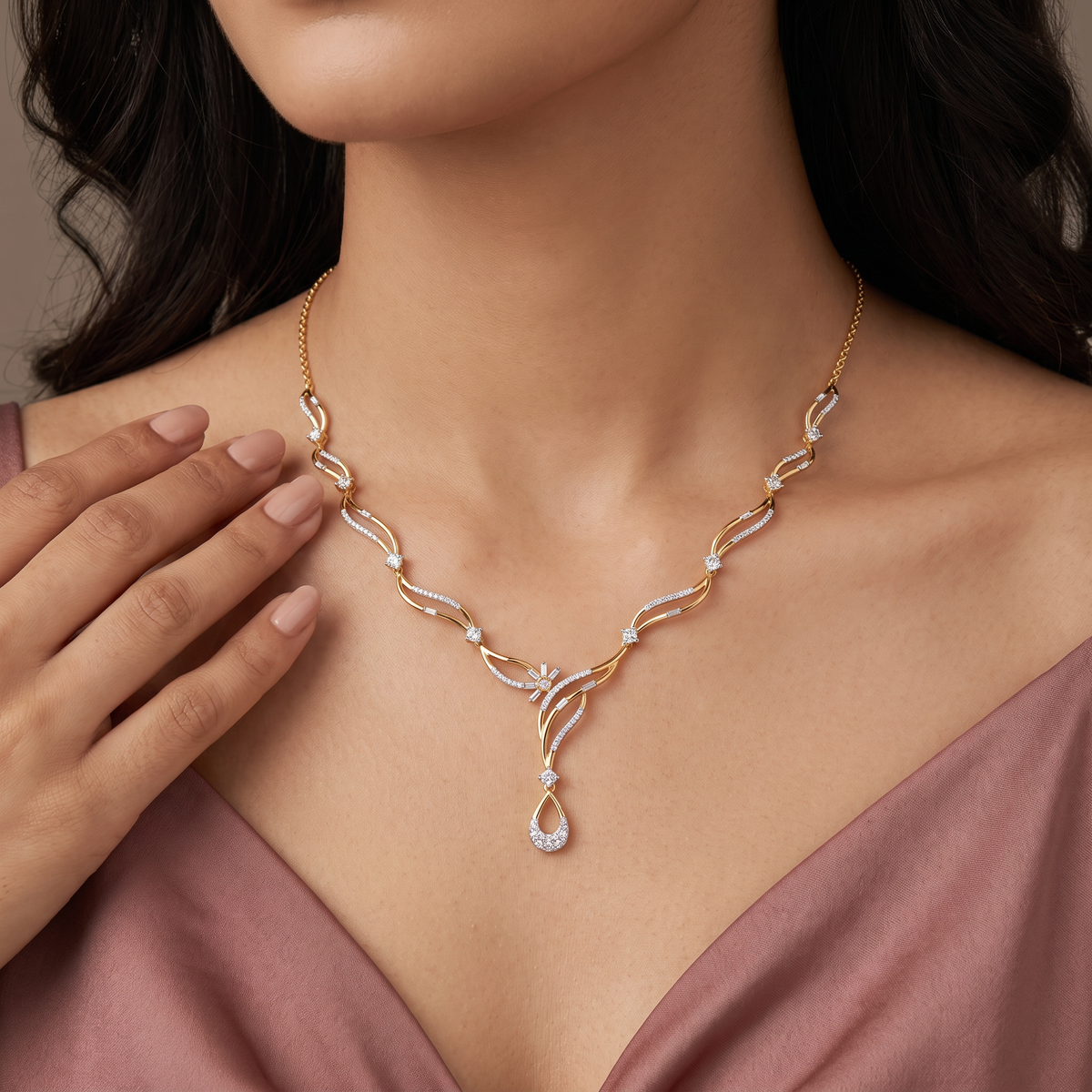 Golden Cascade Lab Grown Diamond Necklace