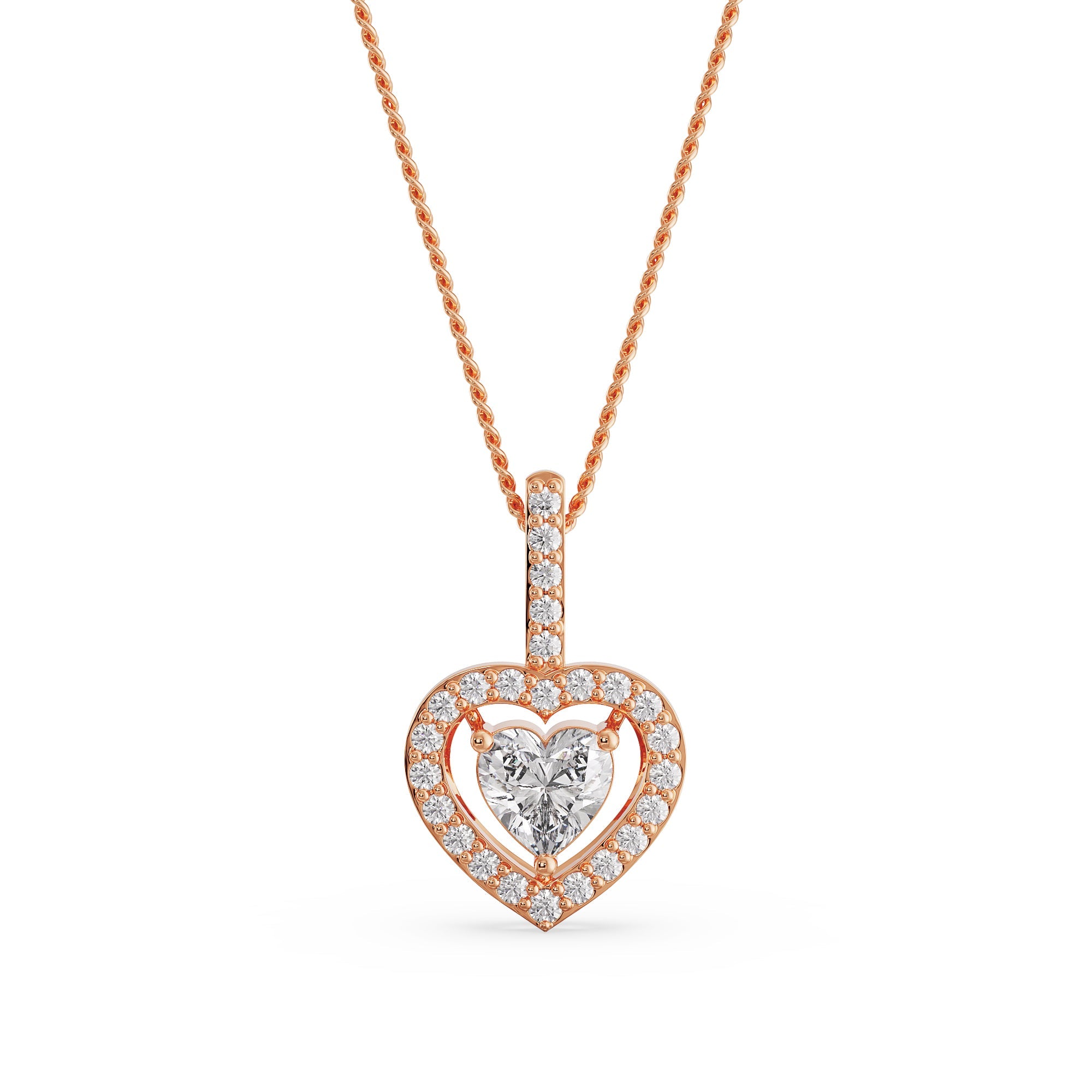 Heart in Heart Diamond Pendant Front View in 9KT