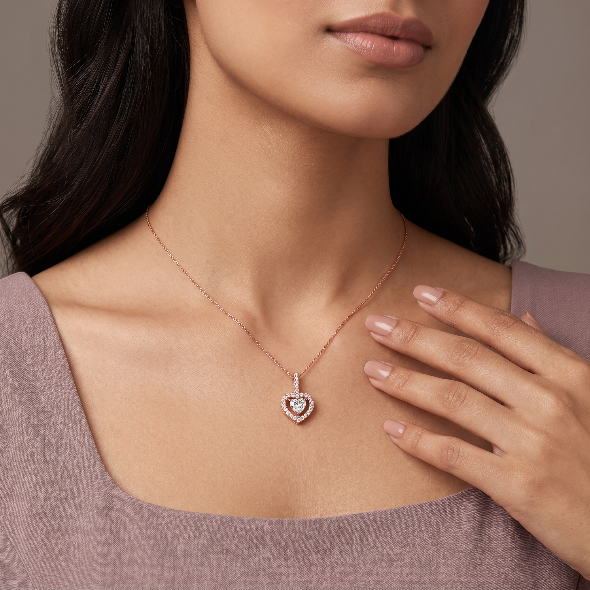 Heart in Heart Lab Grown Diamond Pendant