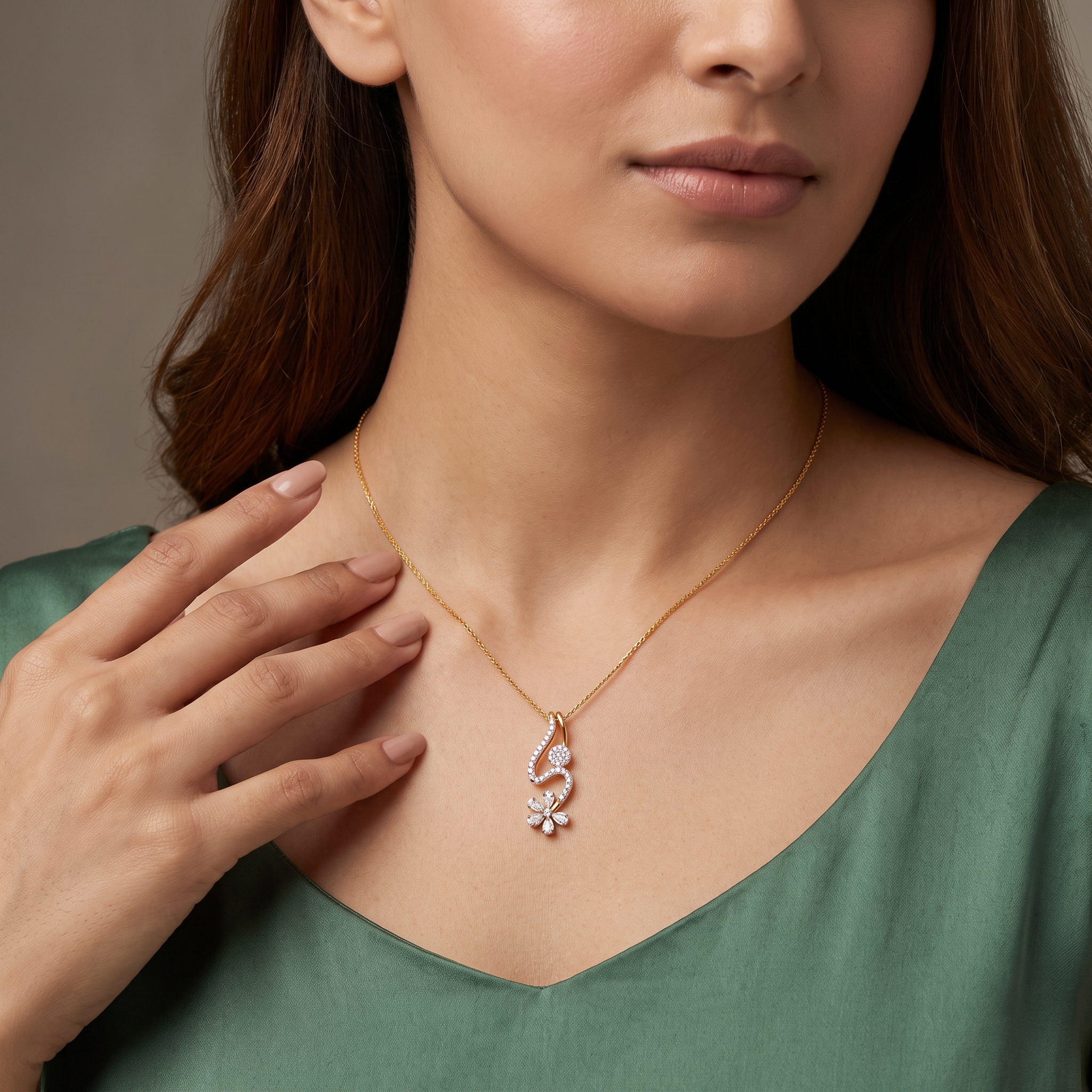 Floral Drop Lab Grown Diamond Pendant