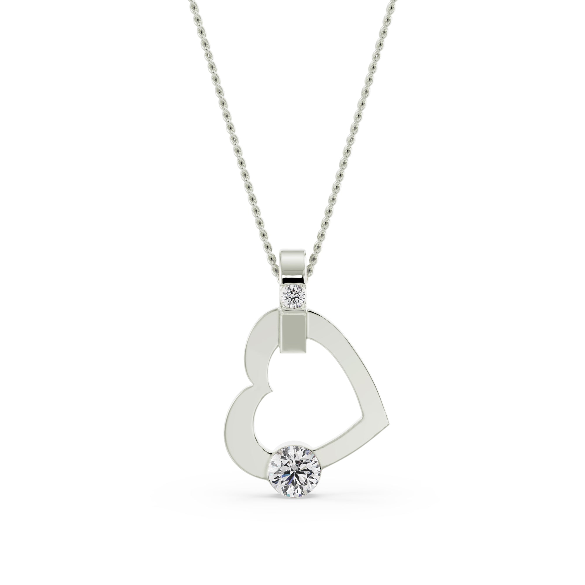 Tilted Diamond Heart Pendant front View in 9KT