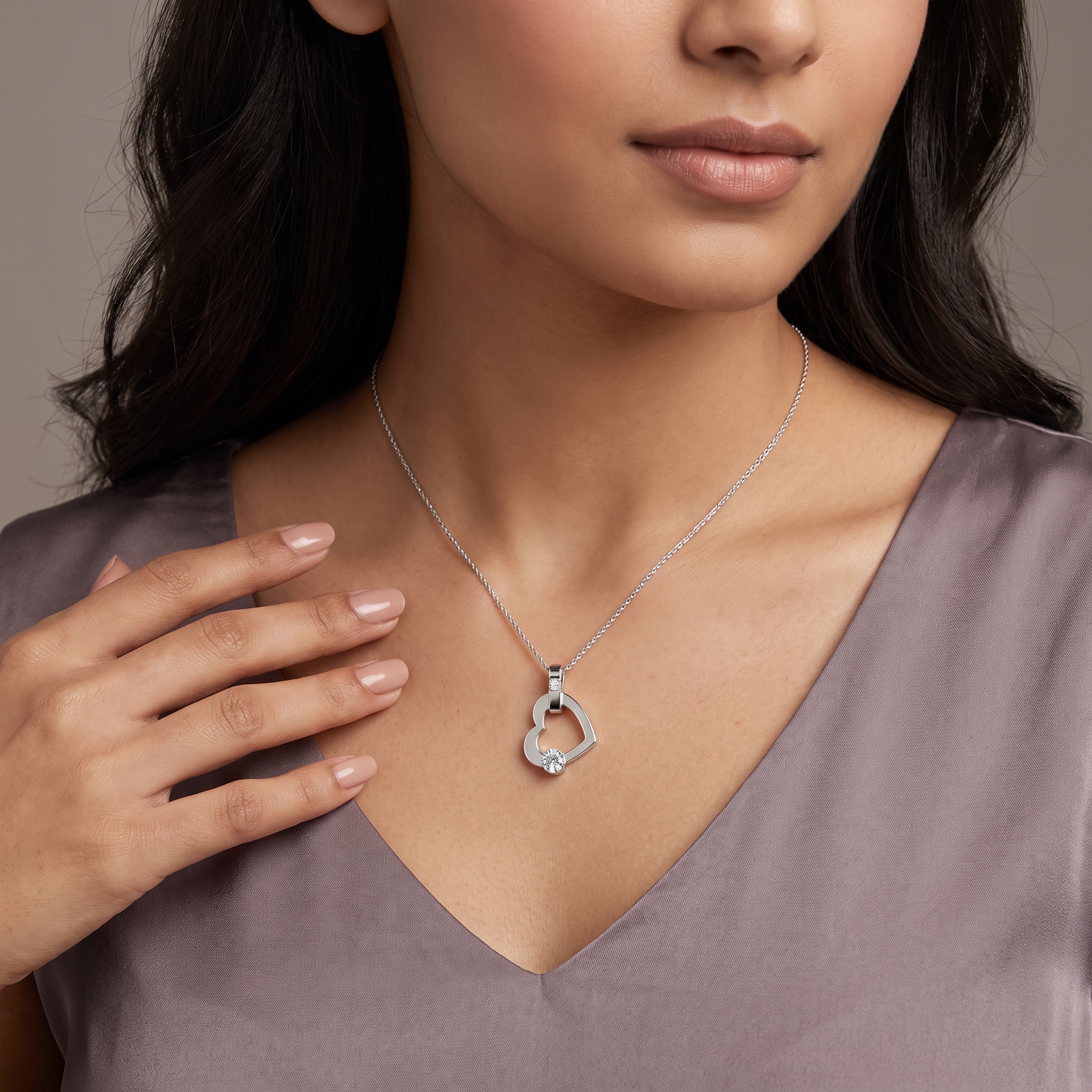Tilted Lab Grown Diamond Heart Pendant