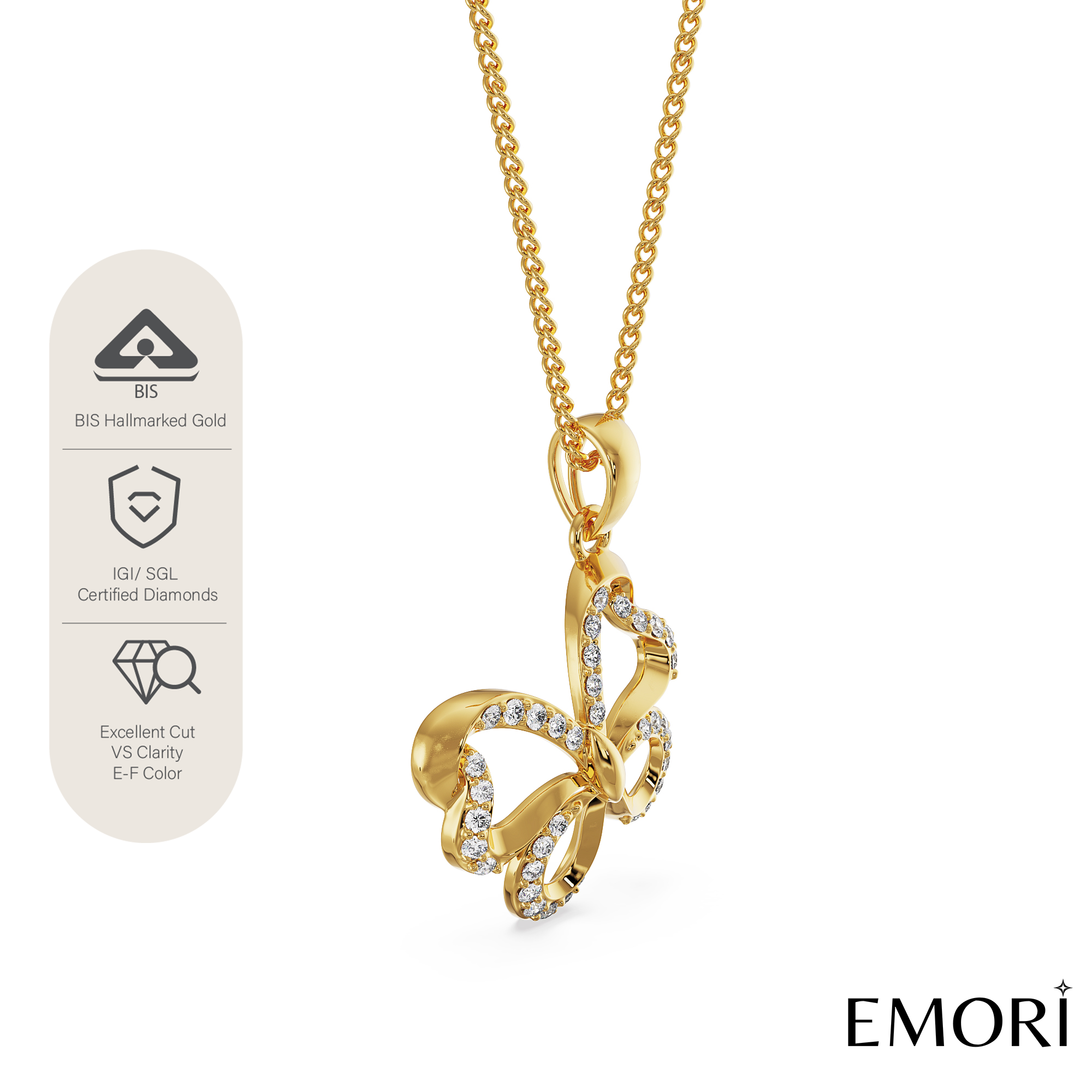 Whimsical Butterfly Diamond Pendant Side View