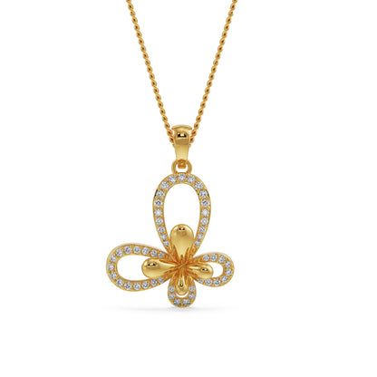 Floral Butterfly Diamond Pendant front view in 9KT