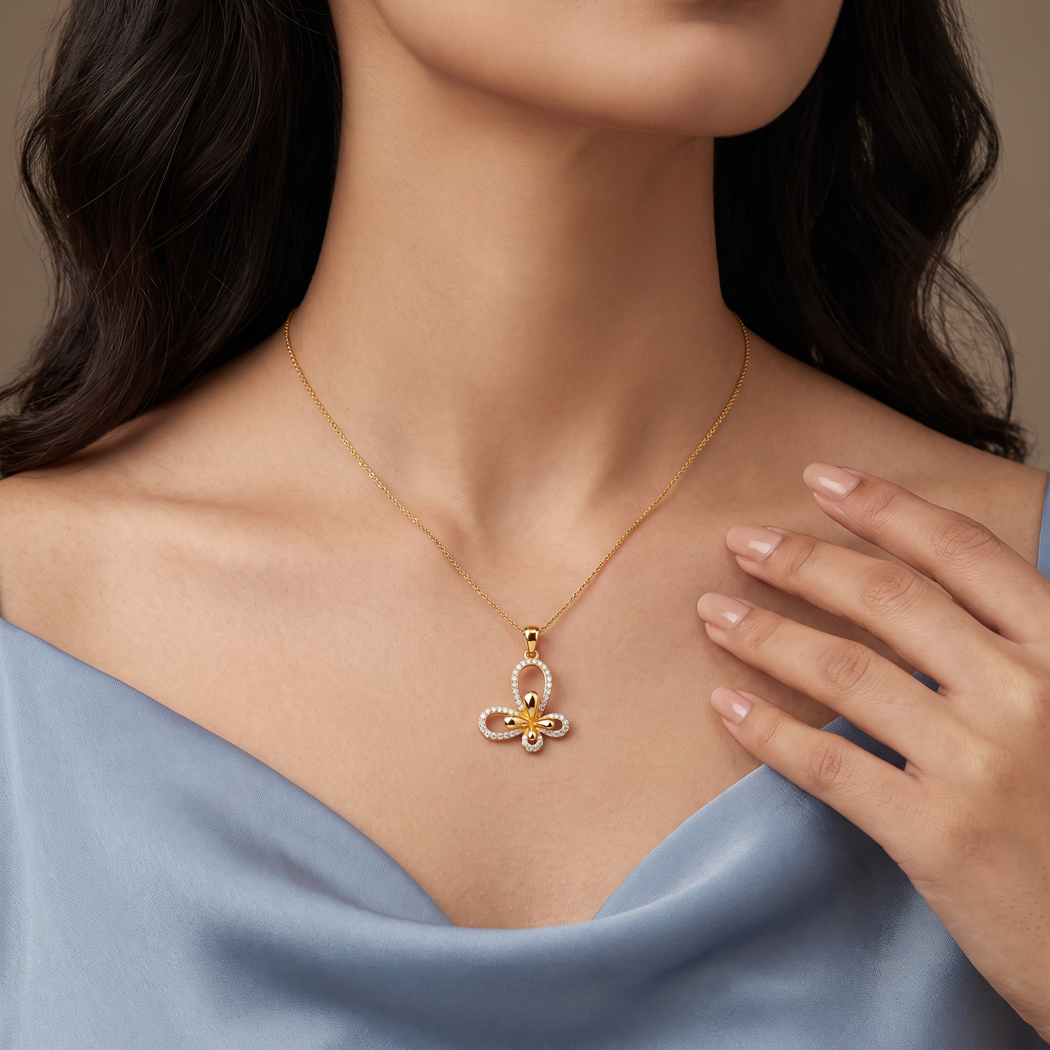 Floral Butterfly Lab Grown Diamond Pendant