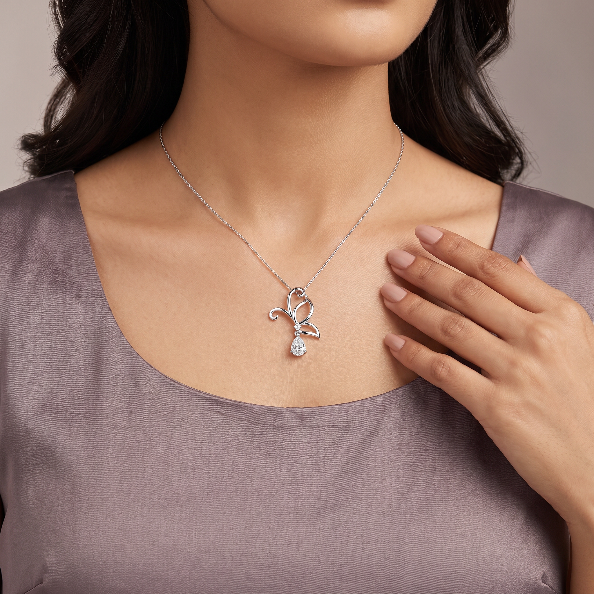Half Winged Lab Grown Diamond Drop Pendant