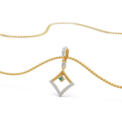 Elegant Emerald Diamond Pendant Prospective View in 9KT