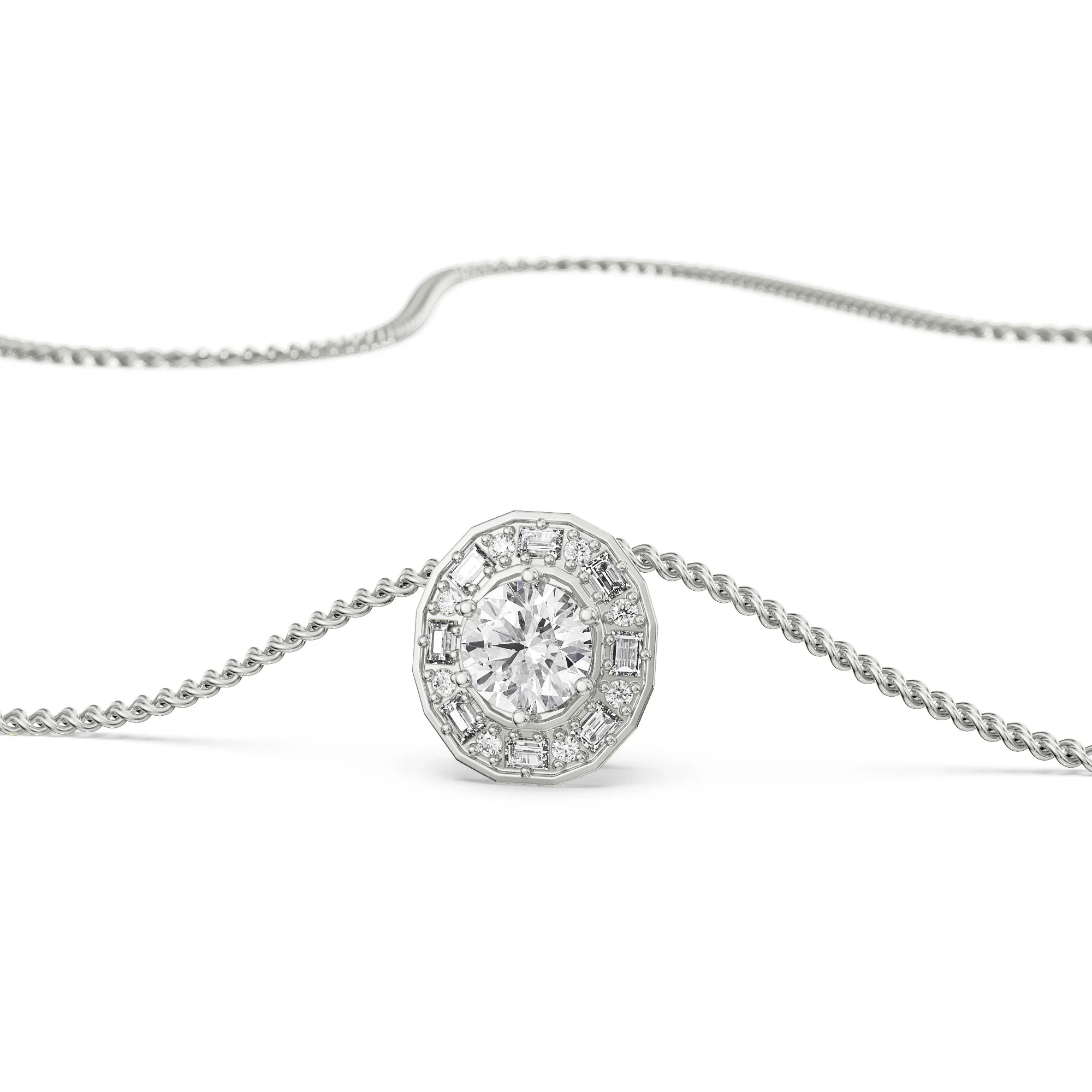 Radiant Cascade Diamond Pendant Prospective View in 9KT