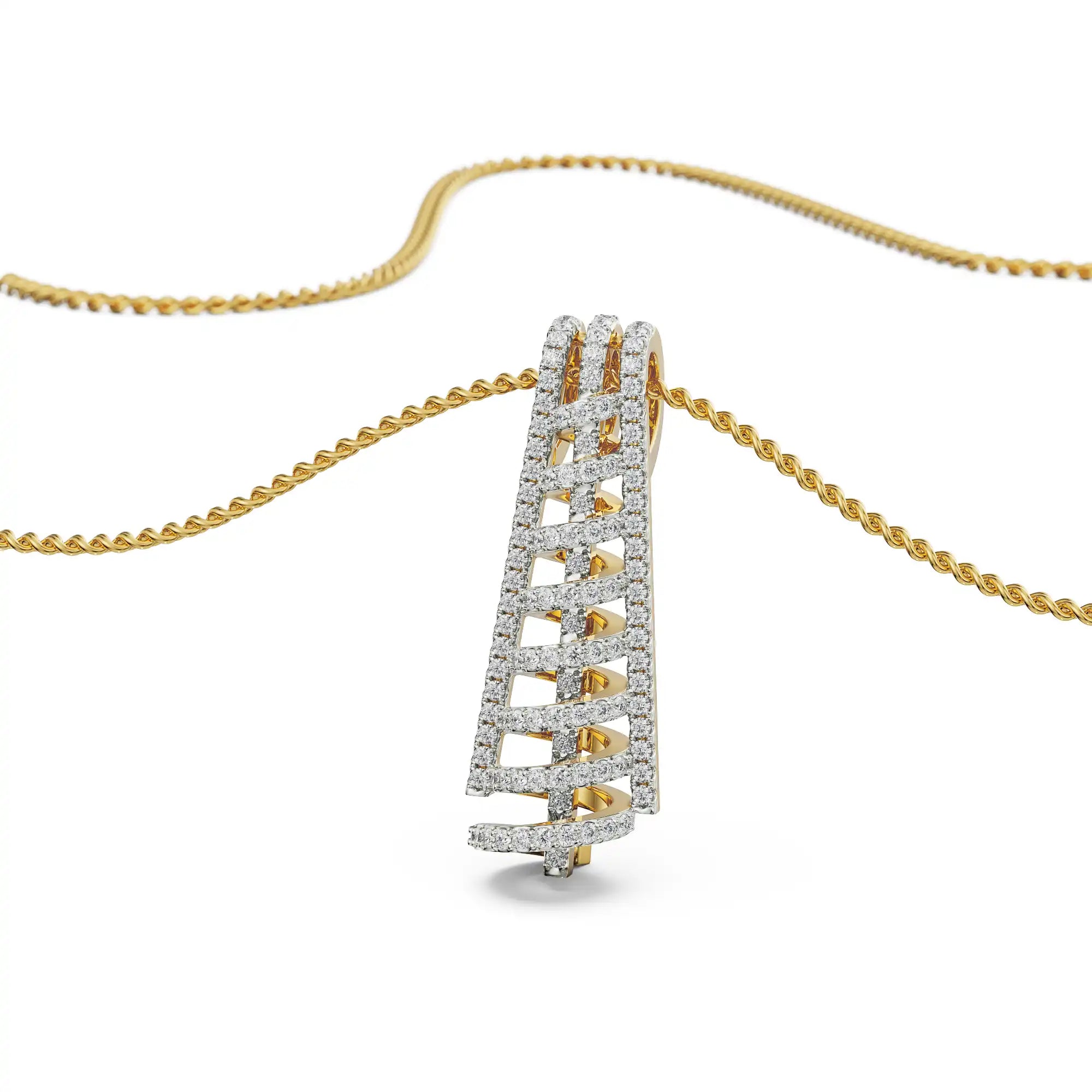 Spiral Drop Diamond Pendant Prospective View in 9KT