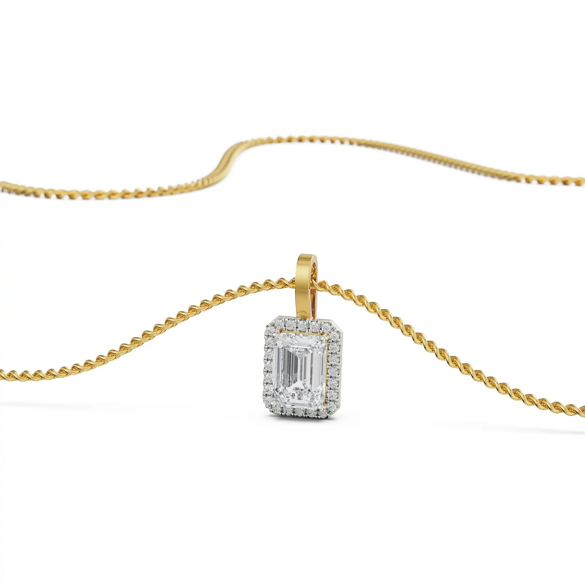 Shiny Halo Diamond Pendant Prospective view in 9KT