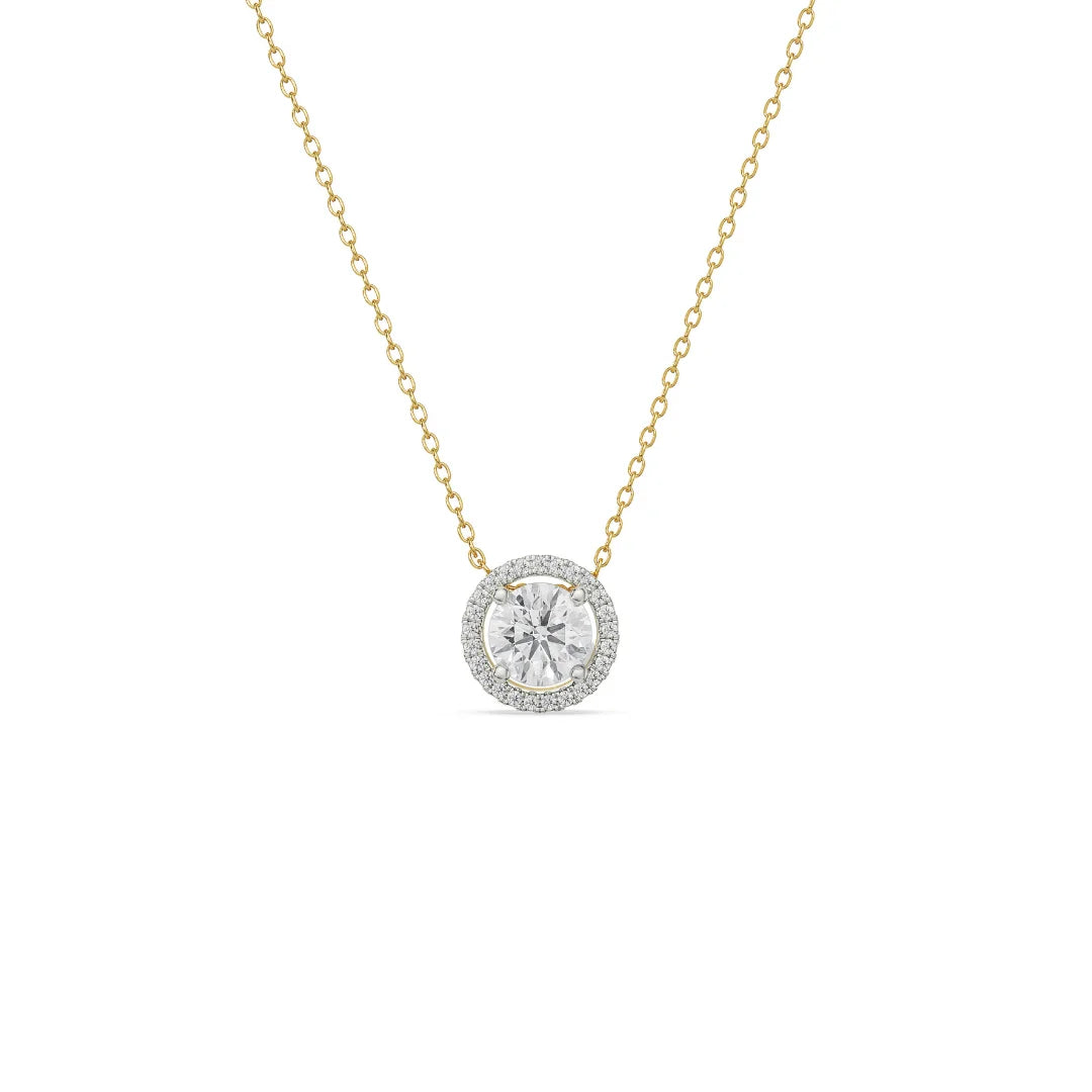 Betty Halo Round Lab Grown Diamond Pendant- top view in 9KT