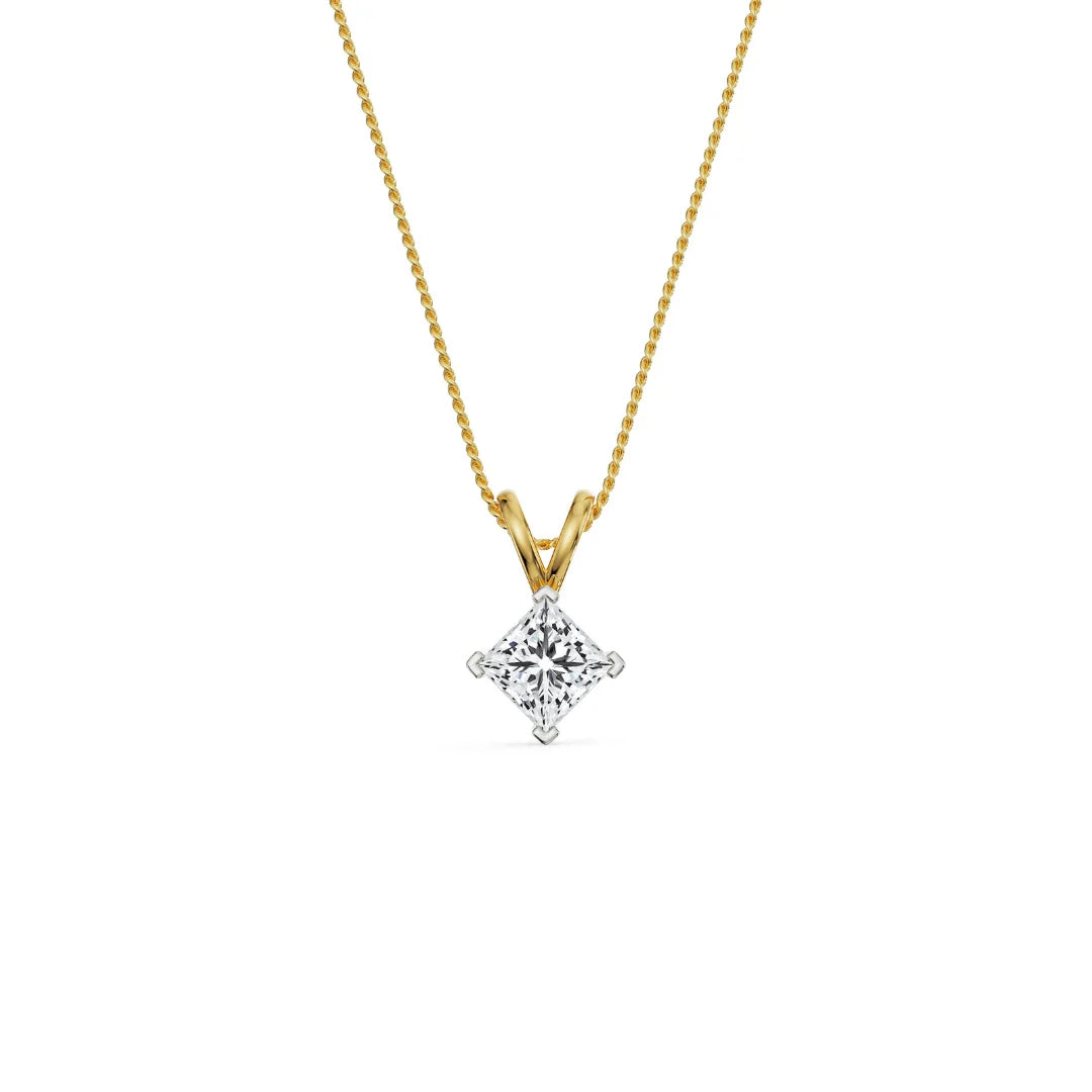 1 CT Princess Cut Lab Diamond Pendant - top view in 9KT