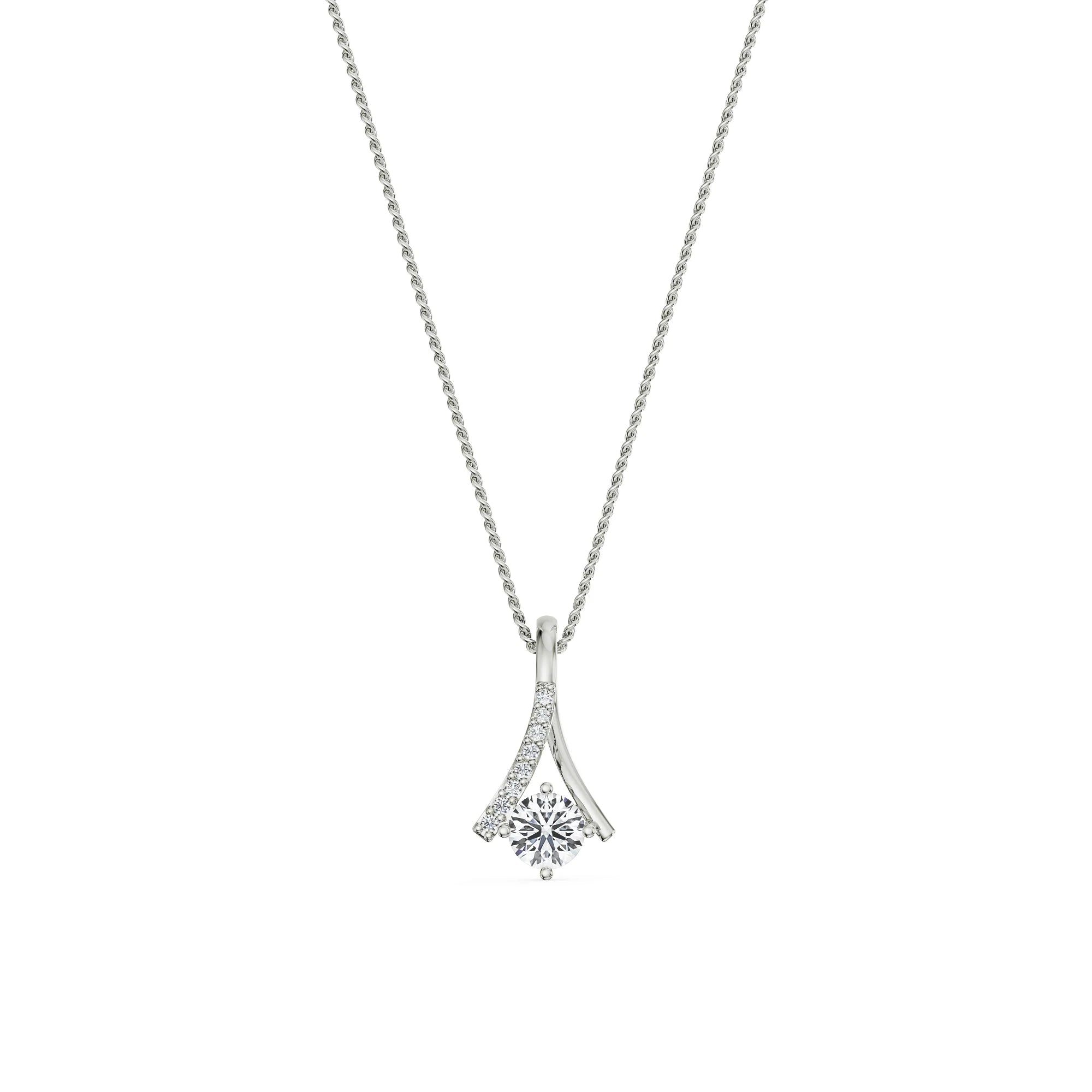 Inverted V Diamond Pendant Right View in 9KT