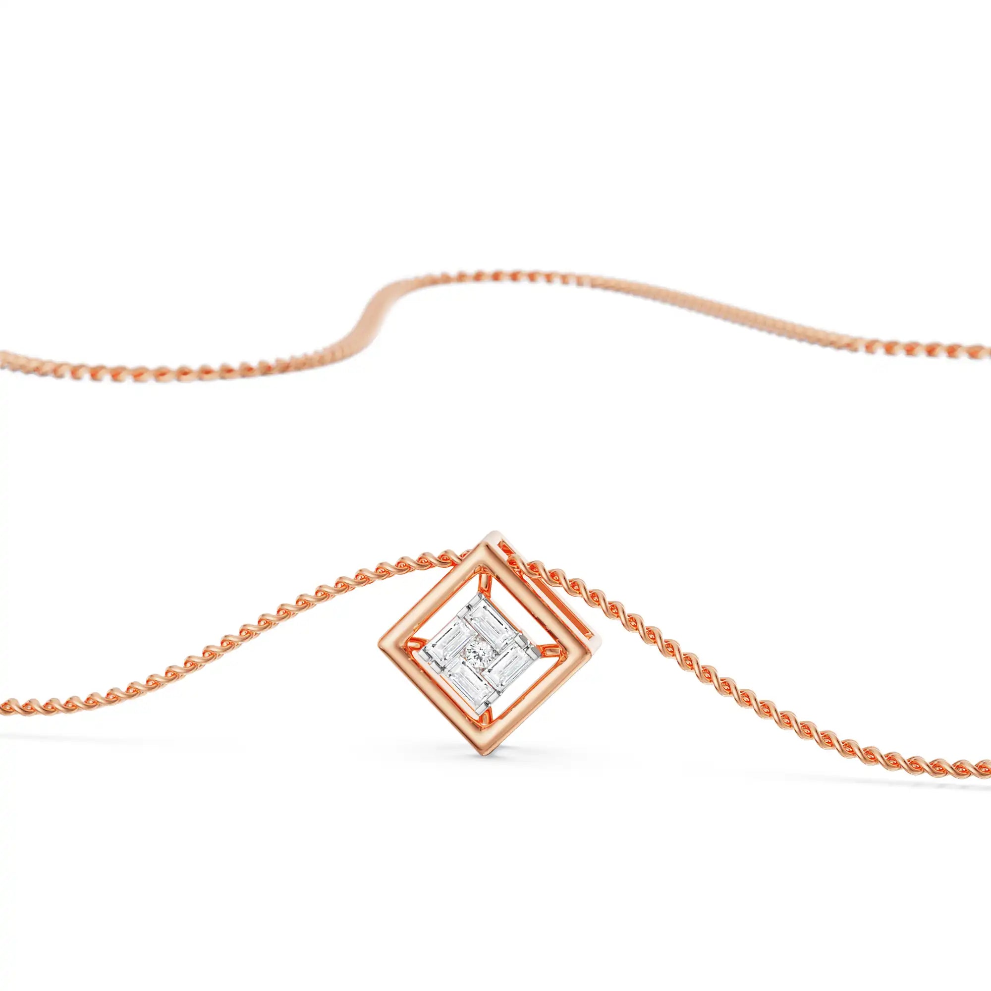 Geometric Allure Diamond Pendant Prospective view in 9KT