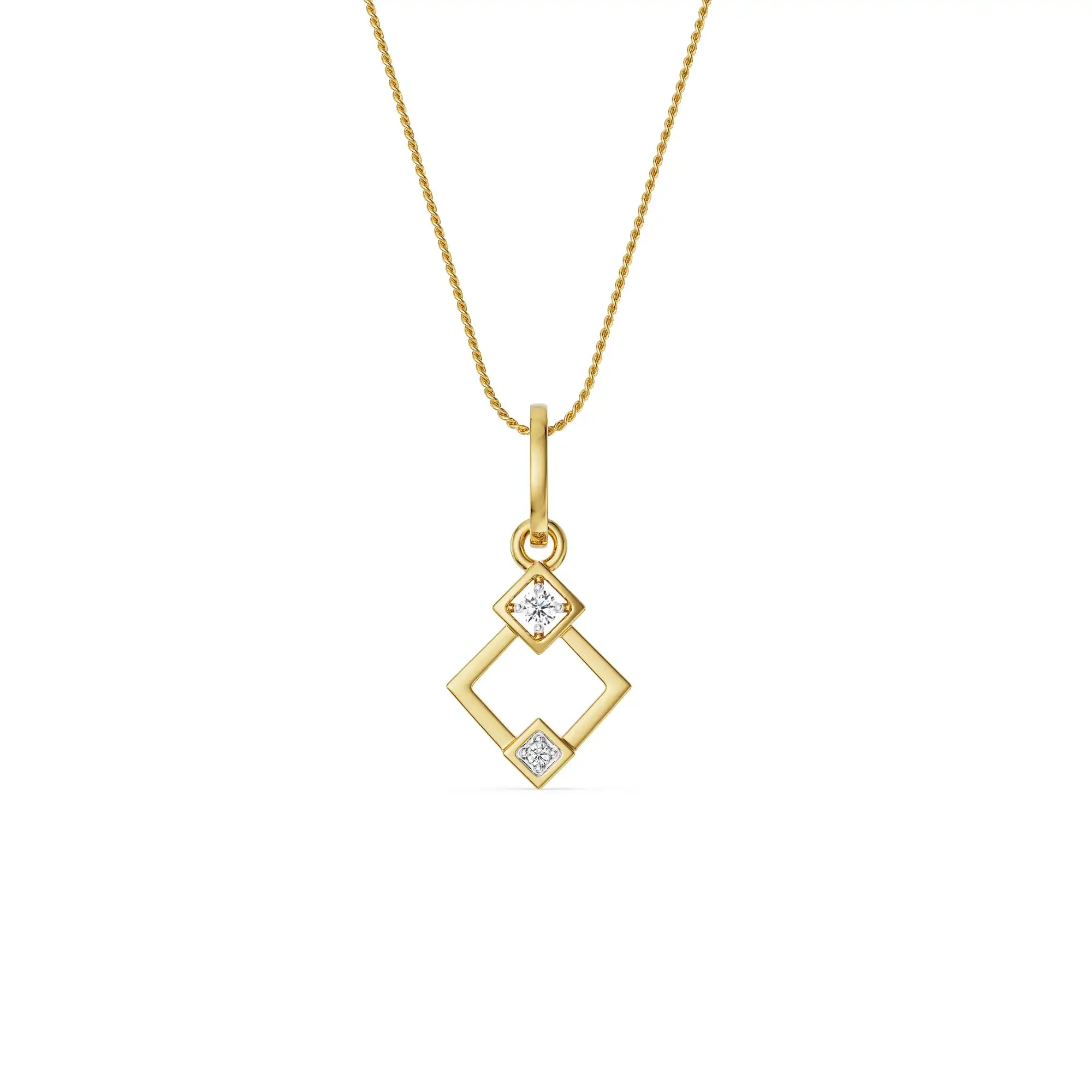 Geometric Glistening Diamond Pendant right view in 9KT