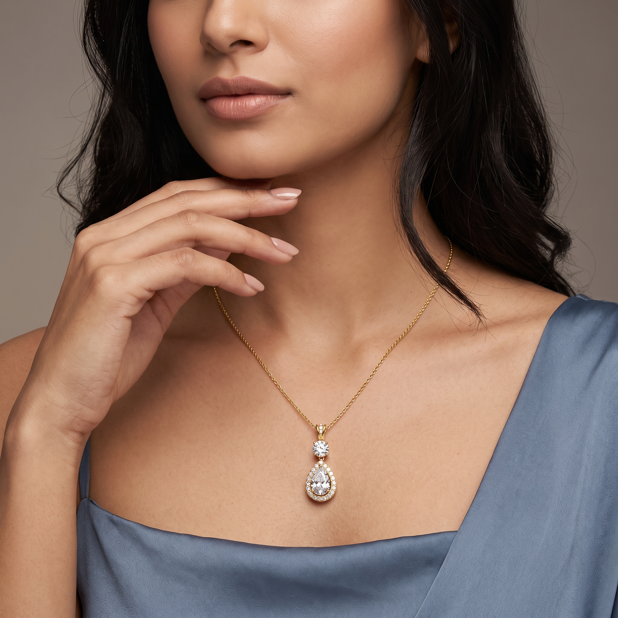Halo Tear Drop Lab Grown Diamond Pendant