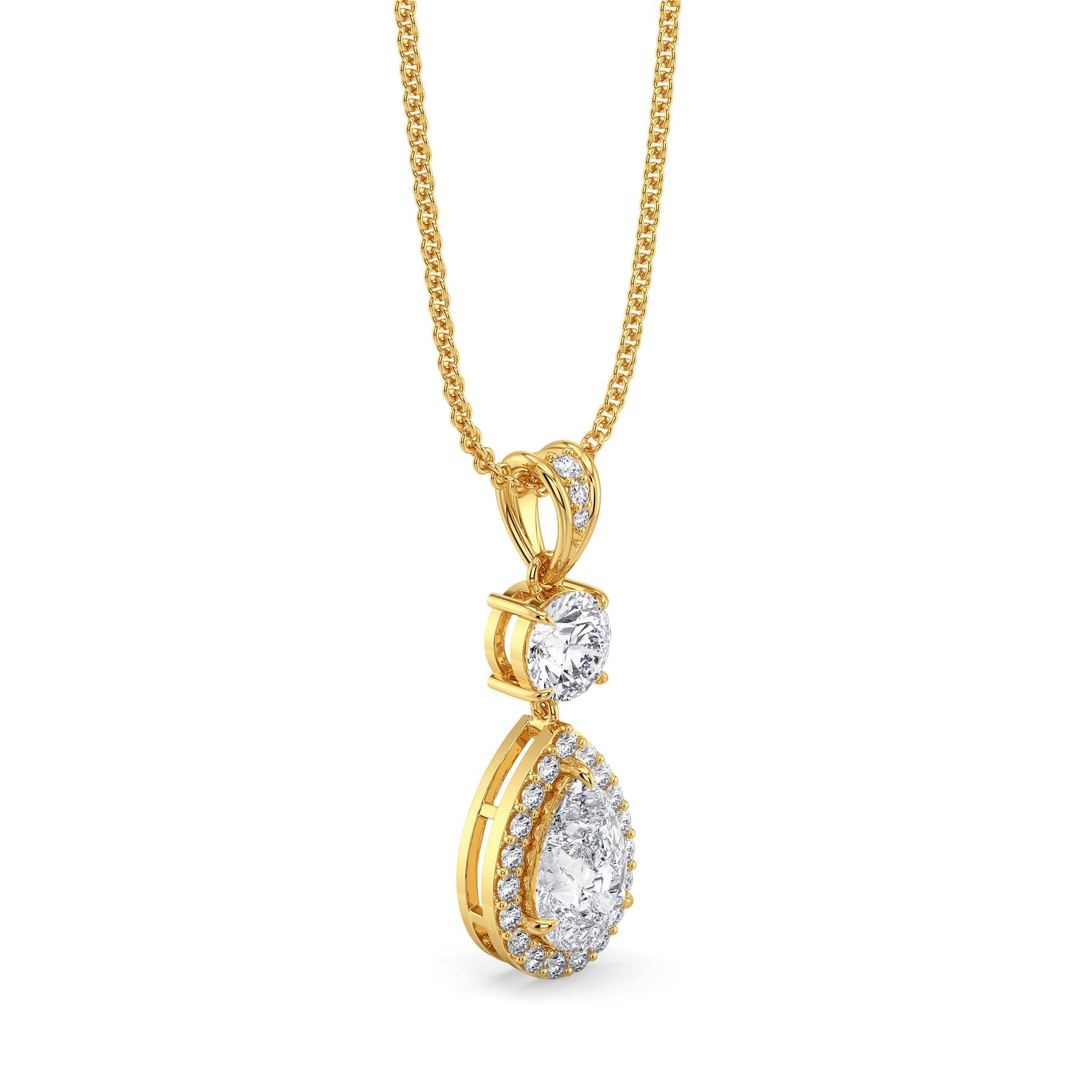 Halo Tear Drop Lab Grown Diamond Pendant - side view