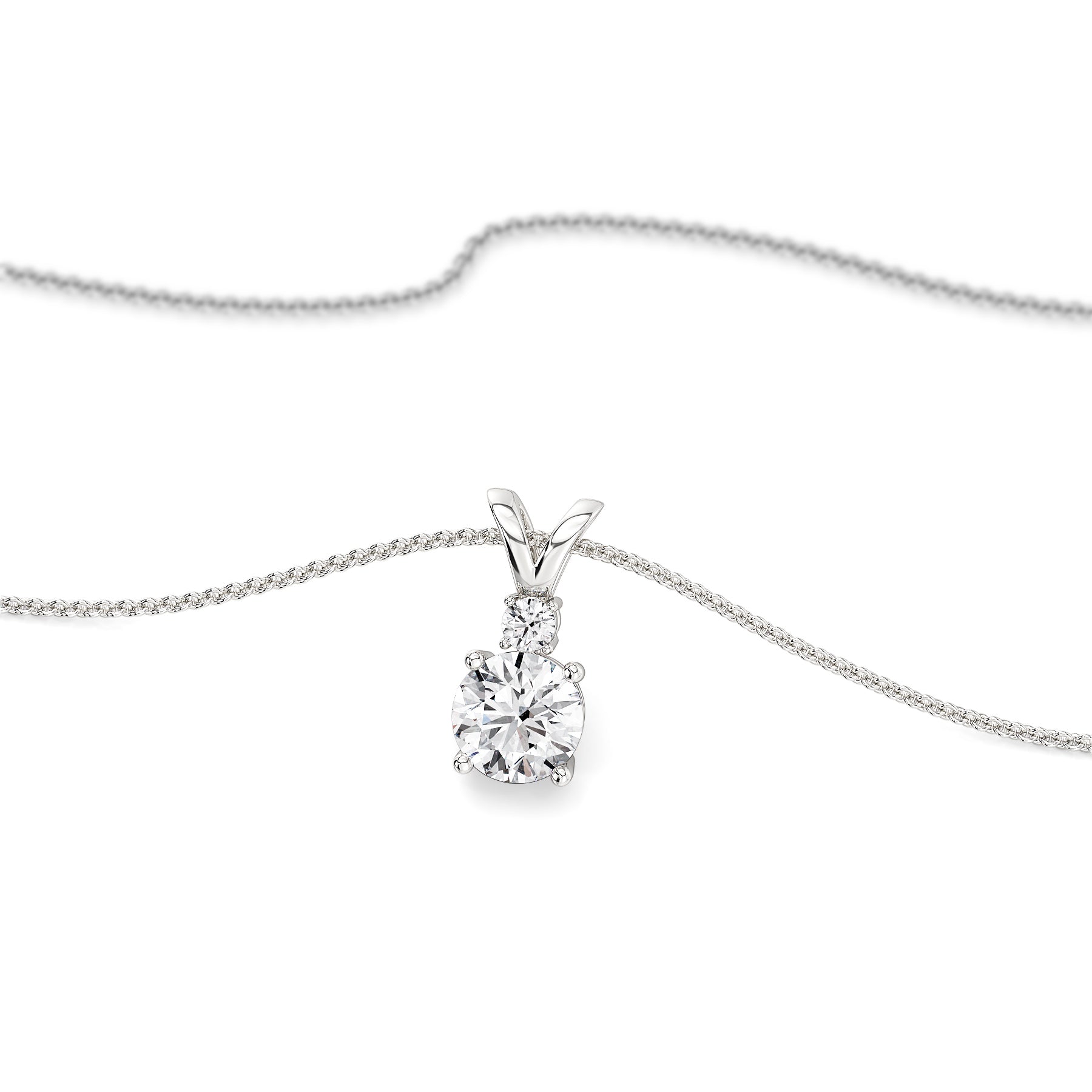 Dual Solitaire Lab Grown Diamond Pendant - perspective view