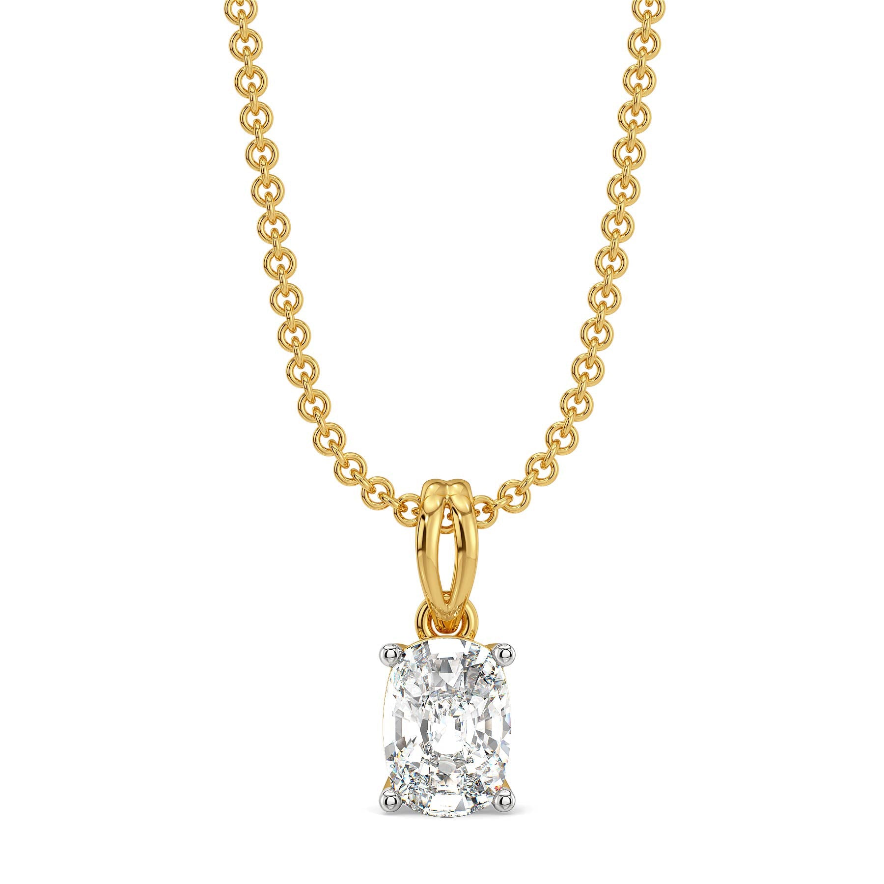 1 CT Cushion Lab Grown Diamond Solitaire Pendant - front view in 9KT