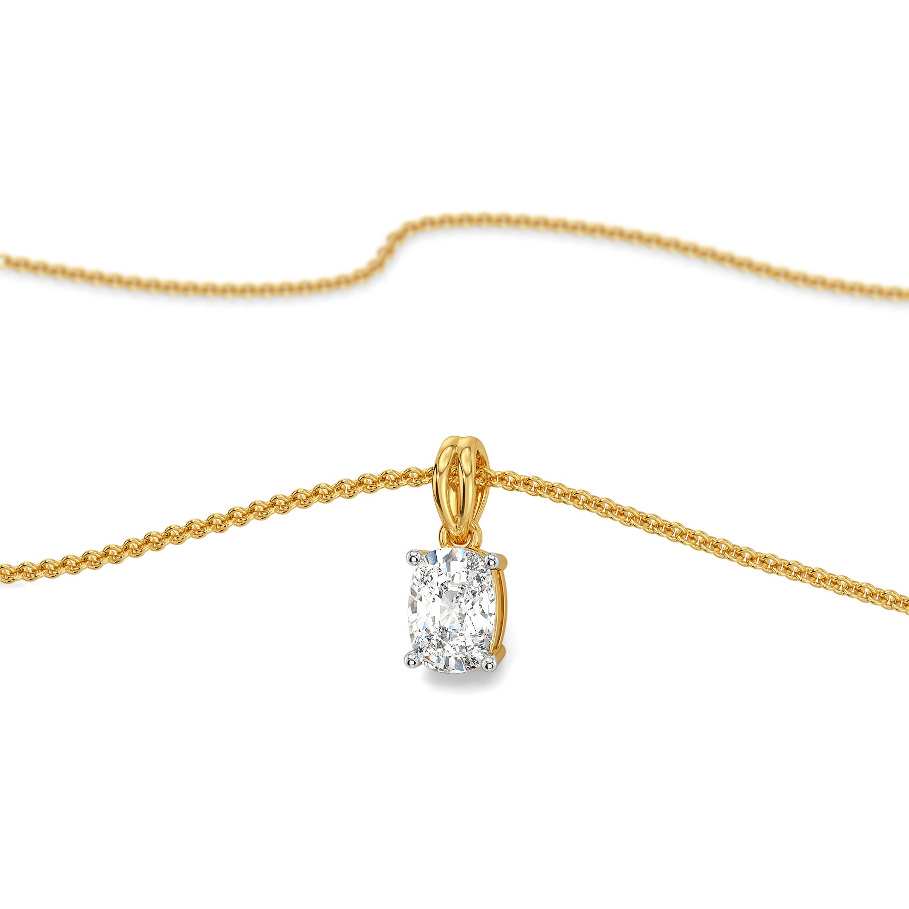 1 CT Cushion Lab Grown Diamond Solitaire Pendant - perspective view