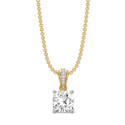 2 CT Cushion Lab Grown Diamond Solitaire Pendant -  front view in 9KT