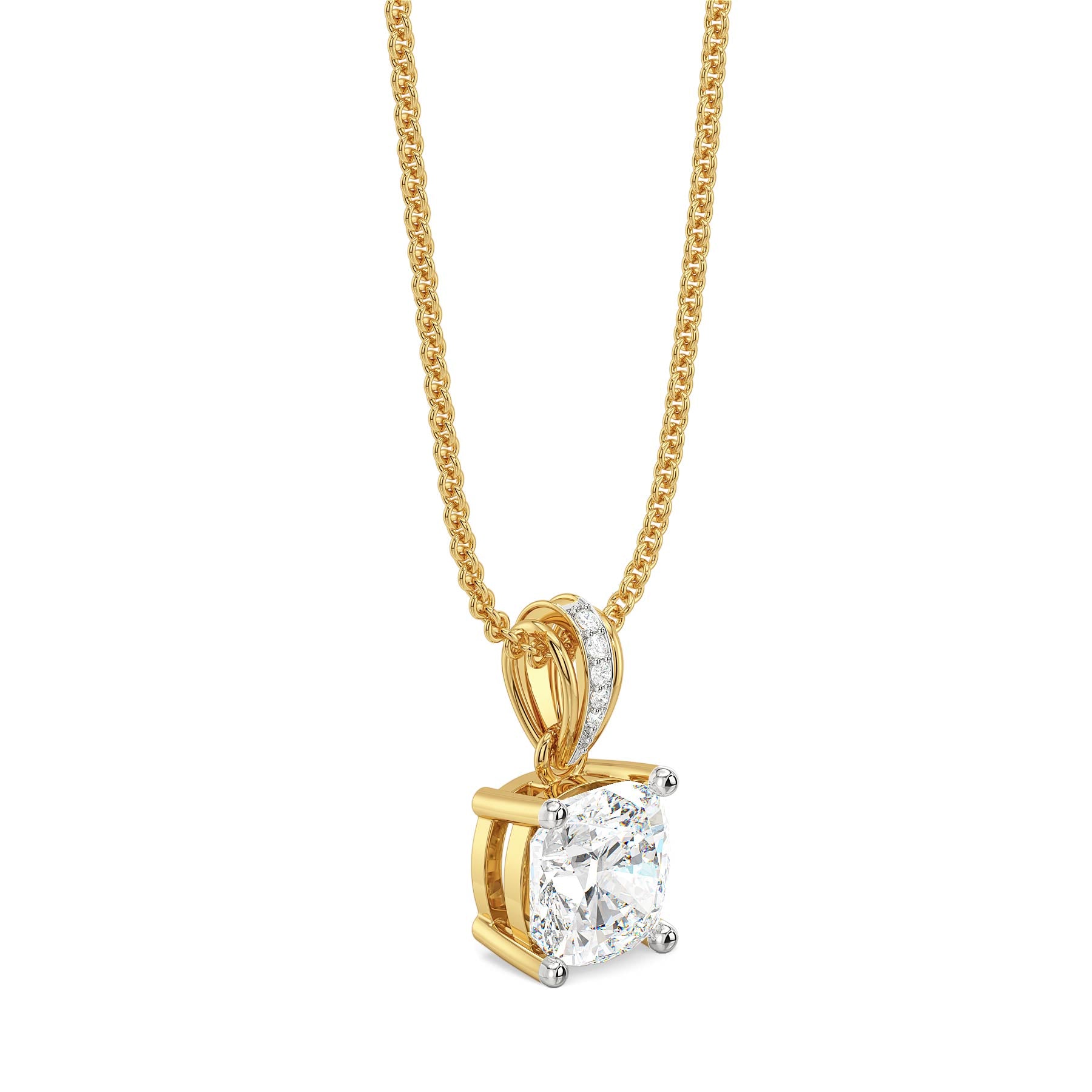 2 CT Cushion Lab Grown Diamond Solitaire Pendant - side view