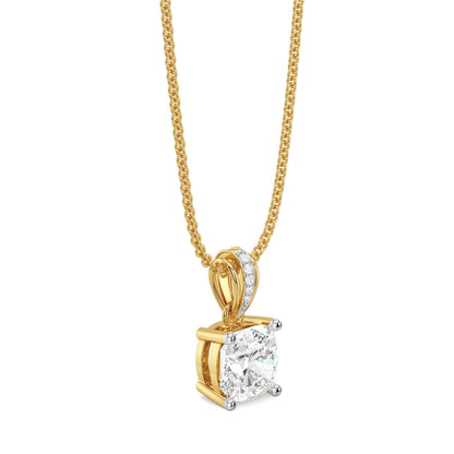 2 CT Cushion Lab Grown Diamond Solitaire Pendant - side view