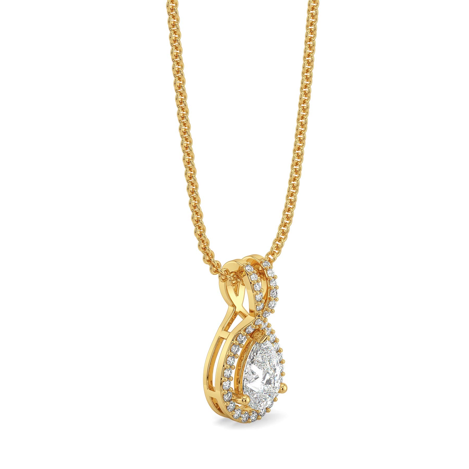 Pear Halo Lab Grown Diamond Solitaire Pendant - side view