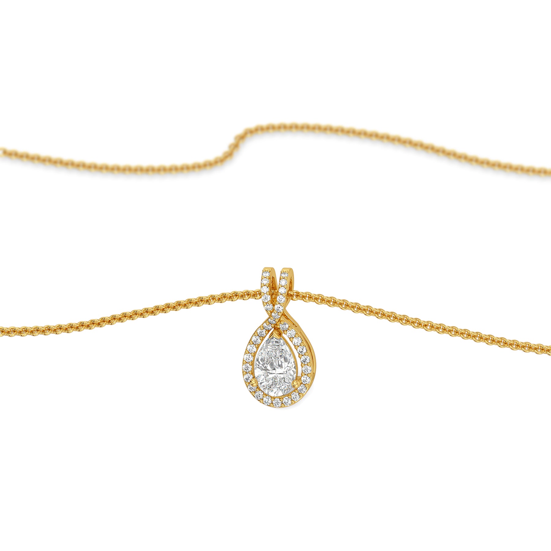 Pear Halo Lab Grown Diamond Solitaire Pendant - perspective view