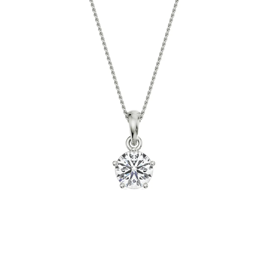 2 CT Bright Round Lab Grown Diamond Pendant- front view in 9KT