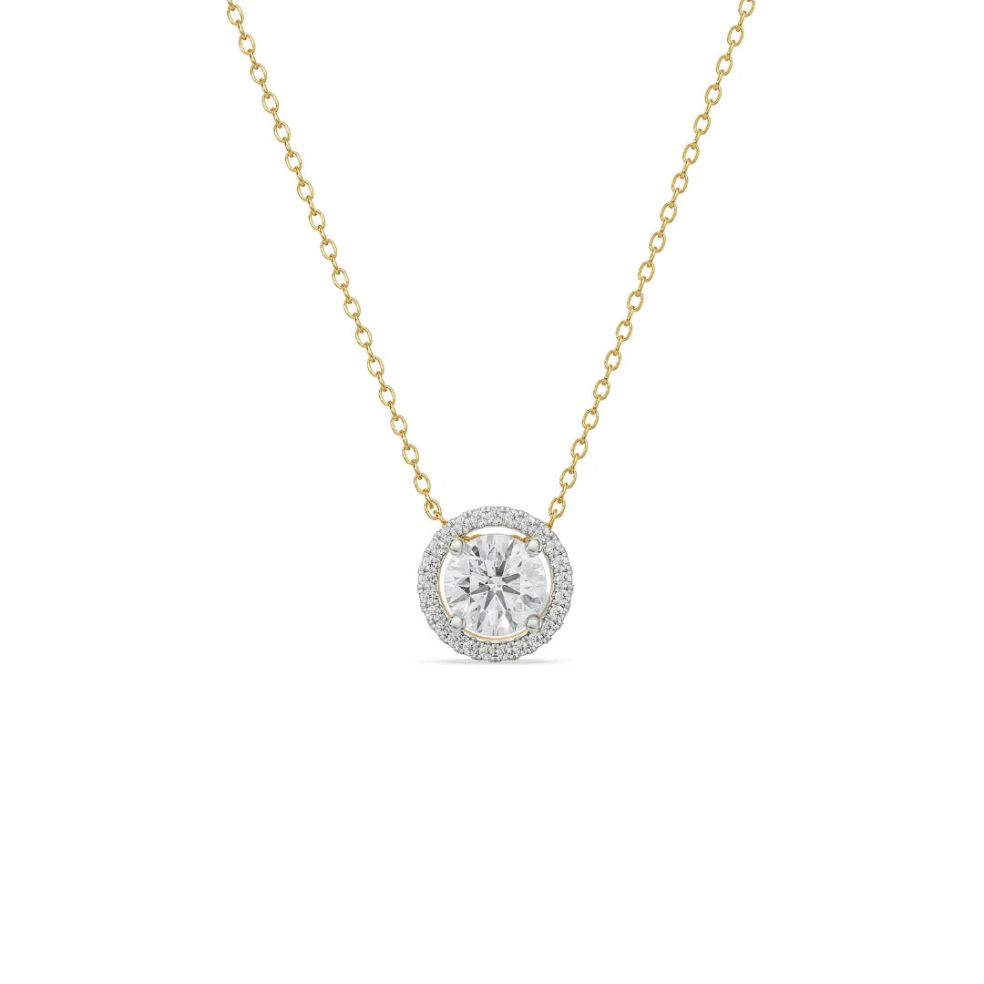 1 CT Round Halo Glistening Lab Diamond Pendant- front view