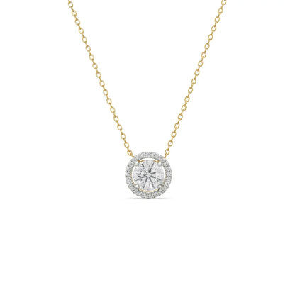 1 CT Round Halo Glistening Lab Diamond Pendant- front view in 9KT