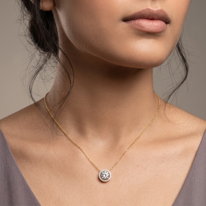 1.5 CT Round Halo Glistening Lab Diamond Pendant