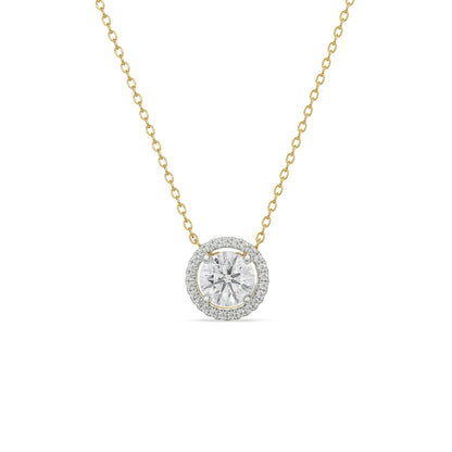 2 CT Round Halo Glistening Lab Diamond Pendant- front view in 9KT