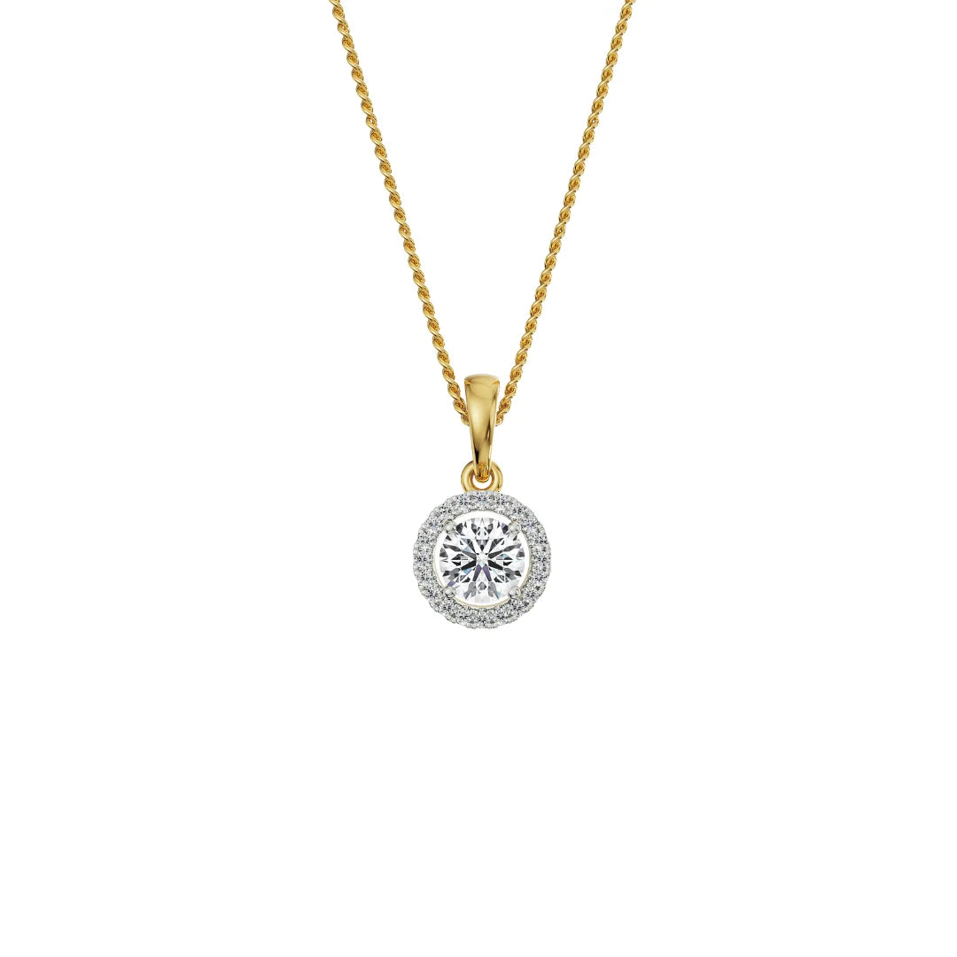 1 CT Bianca Halo Round Lab Diamond Pendant - Front view in 9KT