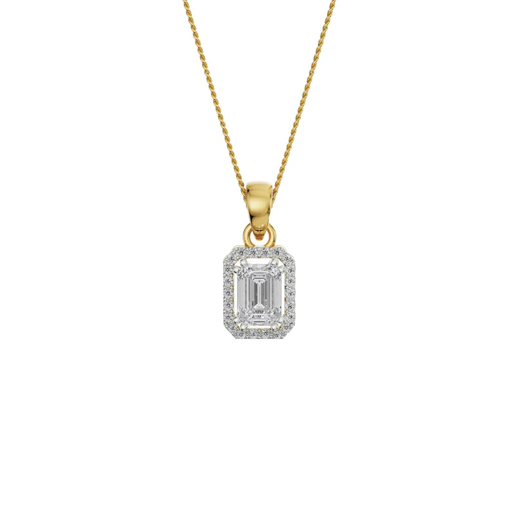 1.5 CT Emerald Lab Diamond Pendant- front view in 9KT